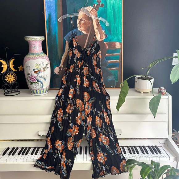 Patrons of Peace Black and Orange Floral Jumpsuit M - Picture 6 of 16